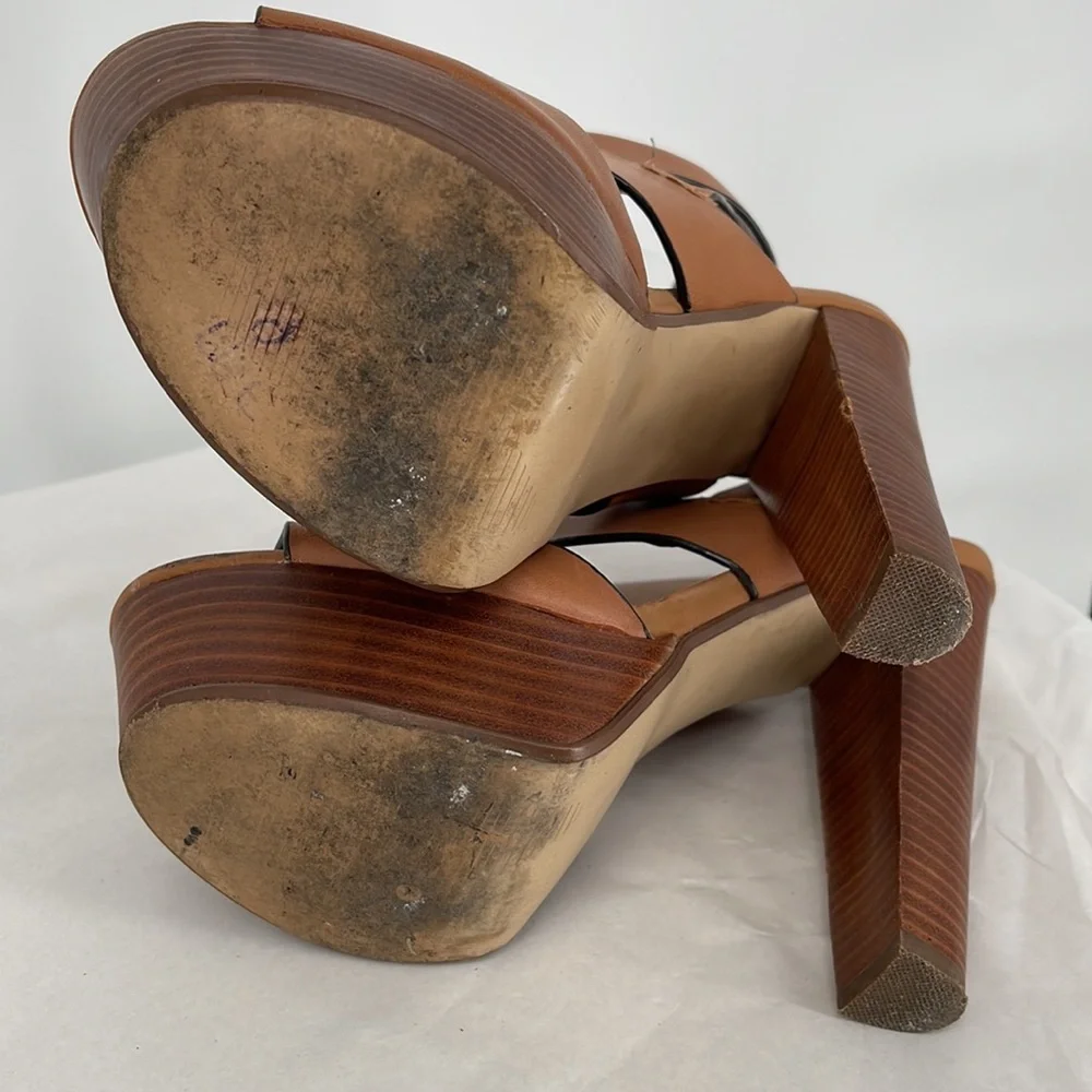 Steve Madden Dezzzy Tan Leather Platform High Heels size 9‎